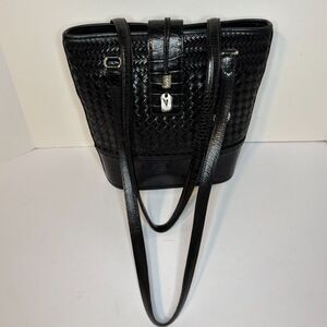 Brighton Becka Black Black Leather Croc Shoulder Bag Purse Designer Charm Style